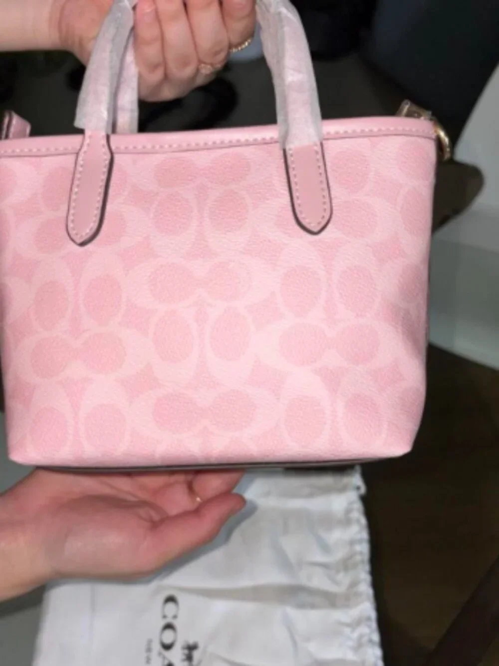 Coach City Mini Tote Bag In Signature Canvas in powder pink